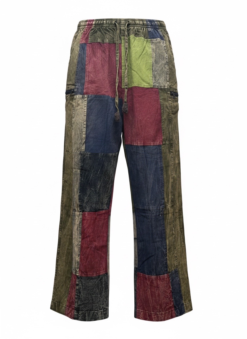 Pantalon Patchwork Boho en Coton Délavé -