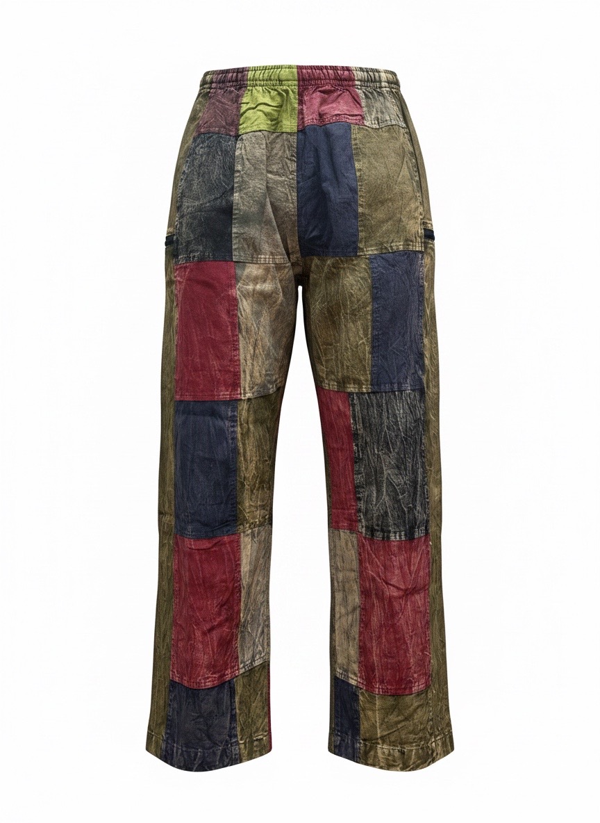 Pantalon Patchwork Boho en Coton Délavé -